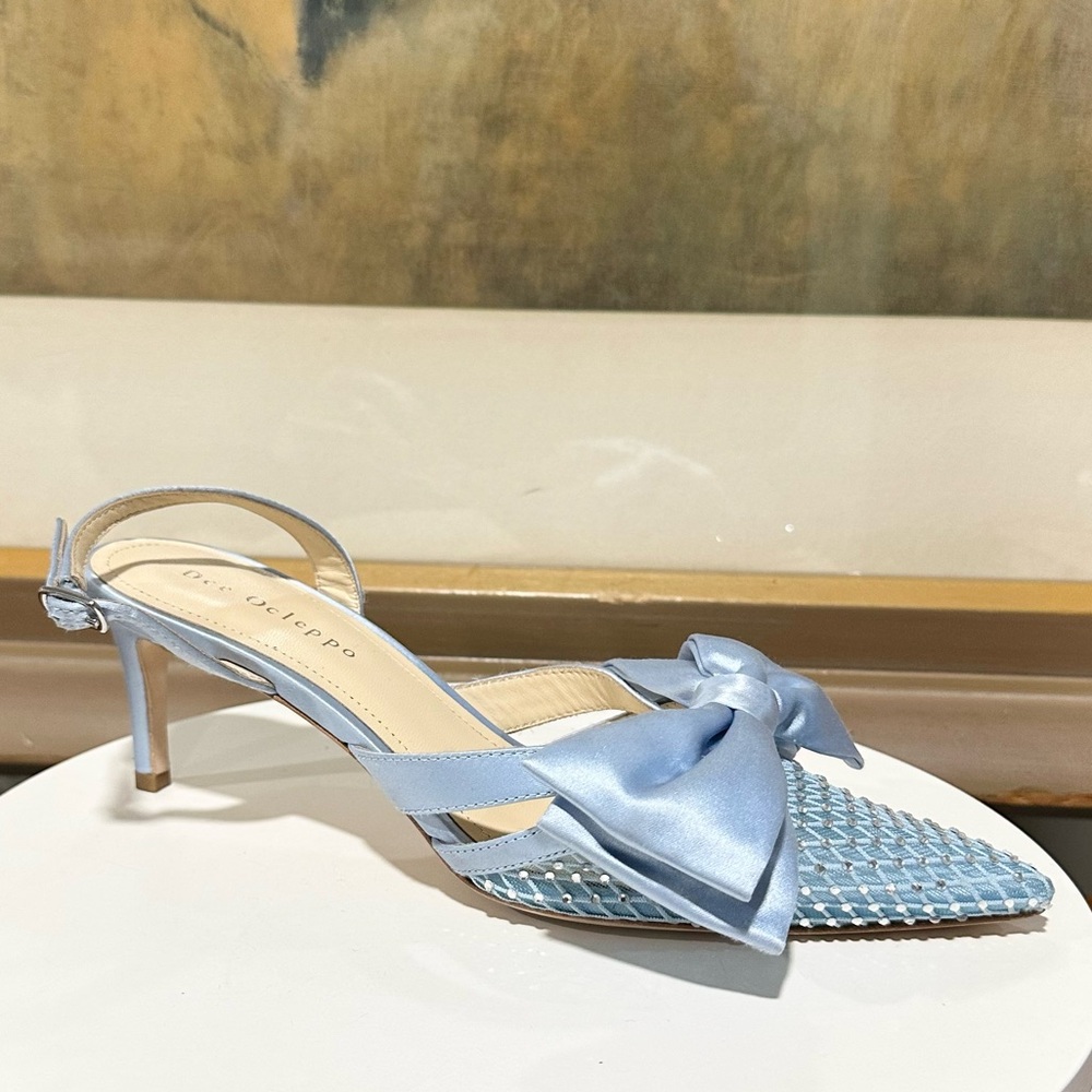 🌹DEE OCLEPPO🌹Brazil Satin Bow Slingback Pumps In Blue Size: 6.5 - Picture 5 of 12